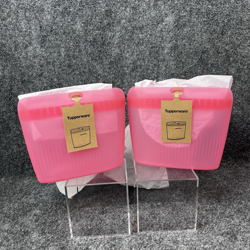 Lot Of 2 Tupperware Pink Silicone Bag Freezer Oven Microwave Safe 2 1/4 Cup